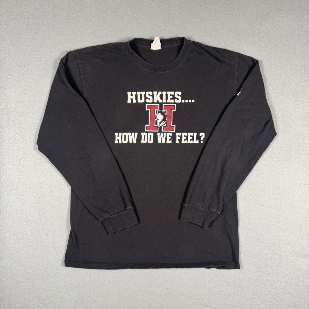 Port & Company Huskies Football T-Shirt Mens Large Black Long Sleeve Graphic Tee
